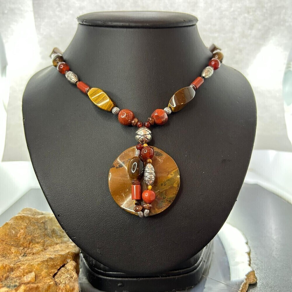 Carolyn Pollack Southwestern Style Sterling Silver Multi Stone Beads Necklace